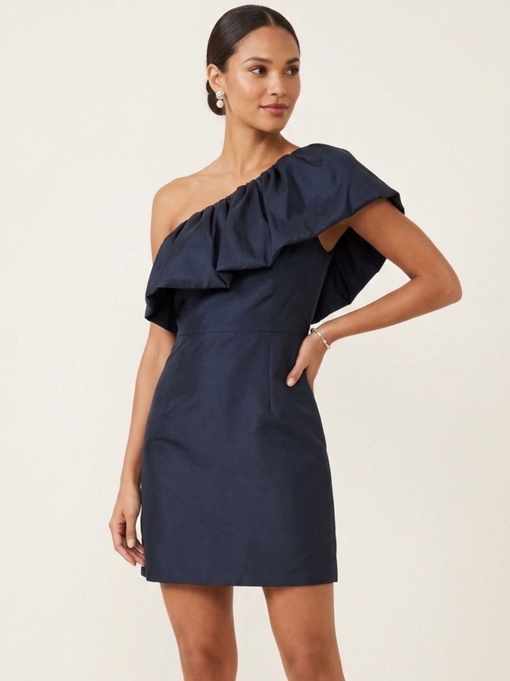 Sachin & Babi Black One Shoulder Ruffle Mini Dress 10 Cocktail Party